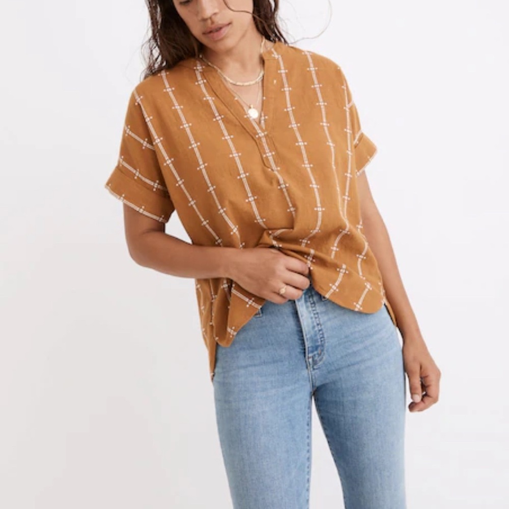 Madewell Lakeline Popover Shirttail Top in Jacquard Stripe XXS